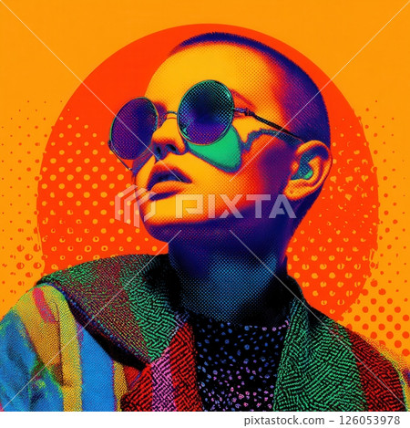 Fashion model wearing sunglasses posing in pop art style 126053978