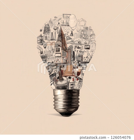 Light bulb full of business sketches representing ideas and innovation 126054076