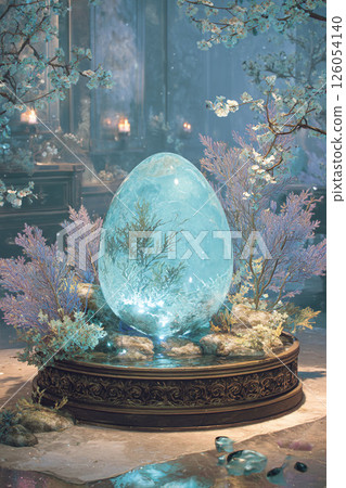 A fantastic interior art piece featuring mysterious blue eggs and sparkling aquatic plants A fantastic interior art piece featuring mysterious blue eggs and sparkling aquatic plants 126054140
