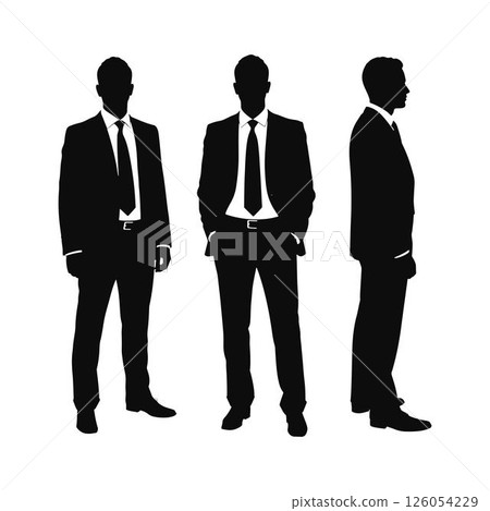 Professional Men Silhouettes in Suits and Ties Collection. Set of Three Businessman Silhouettes in Formal Suits. Professional Men Silhouettes in Suits and Ties Collection. Set of Three Businessman Silhouettes in Formal Suits. 126054229