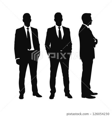 Professional Men Silhouettes in Suits and Ties Collection. Set of Three Businessman Silhouettes in Formal Suits. 126054230