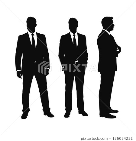 Professional Men Silhouettes in Suits and Ties Collection. Set of Three Businessman Silhouettes in Formal Suits. 126054231
