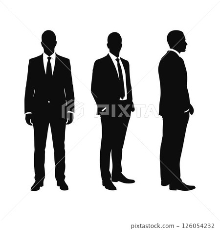 Professional Men Silhouettes in Suits and Ties Collection. Set of Three Businessman Silhouettes in Formal Suits. Professional Men Silhouettes in Suits and Ties Collection. Set of Three Businessman Silhouettes in Formal Suits. 126054232