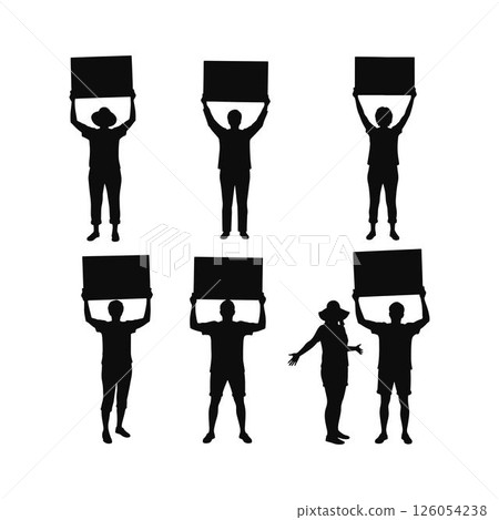 Set of Silhouettes of Activists Holding Up Signs. Set of Protestors Silhouettes Holding Blank Signs. Set of Silhouettes of Activists Holding Up Signs. Set of Protestors Silhouettes Holding Blank Signs. 126054238