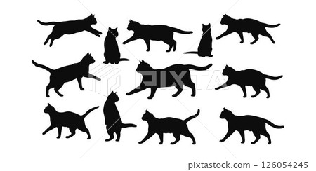 Cat Silhouettes Collection Diverse Poses for Design Elements. Cat Silhouettes Collection Diverse Poses for Design Elements. 126054245