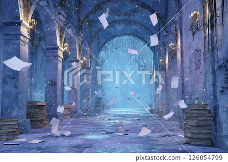 紙張飛舞的奇幻走廊，如同魔法圖書館般的神秘空間 126054799