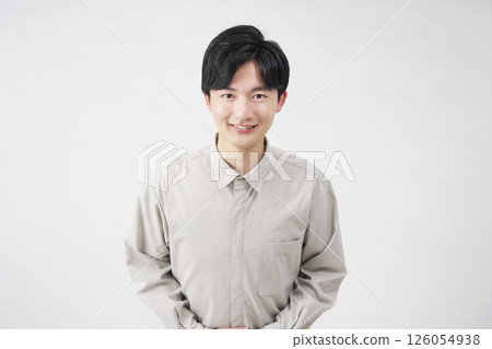 Male bowing, 20s, white background, looking at camera Male bowing, 20s, white background, looking at camera 126054938