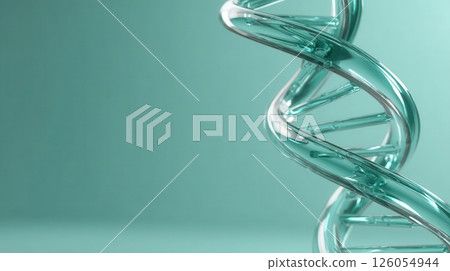 Glassy dna structure rotating on teal background 126054944