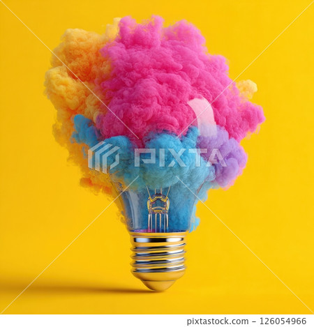 Vibrant clouds emanating from light bulb Vibrant clouds emanating from light bulb 126054966