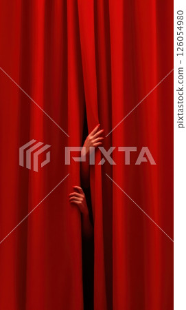 Mysterious hands emerging from red curtains 126054980