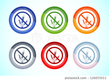 Gluten free icon design illustration, Non gluten food sign symbol, 6 color button design set 126055011