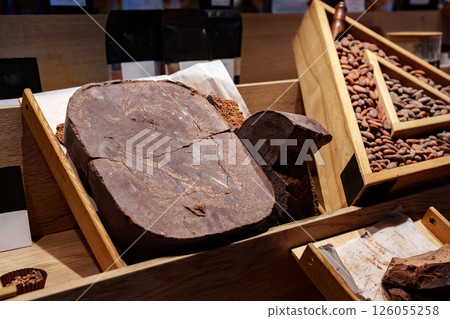 Chocolate making ingredients displayed in a workshop showcasing traditional methods and artisanal techniques 126055258