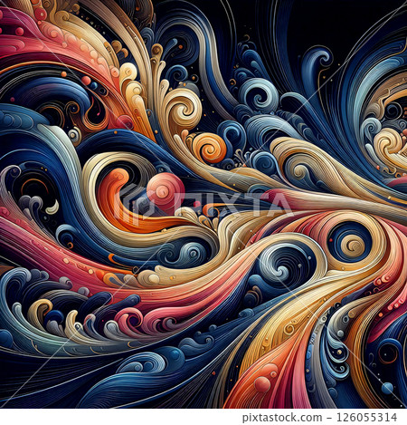 An abstract pattern resembling swirling watercolor waves, it is bright, vibrant and hidden. 126055314