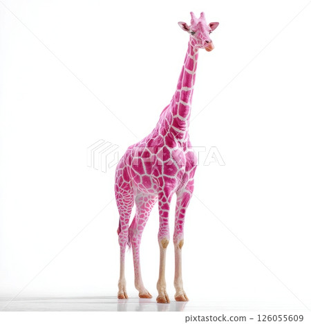 Pink giraffe standing on white background in studio Pink giraffe standing on white background in studio 126055609
