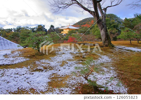 京都清晨的金閣寺被白雪覆蓋 126055823