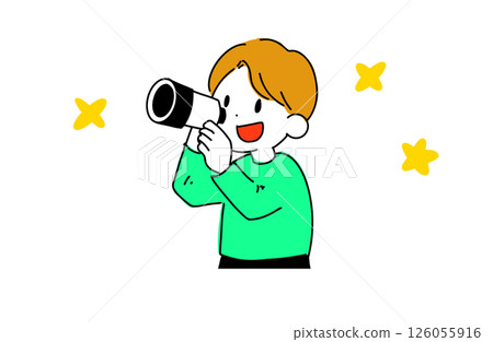 Illustration of a boy looking through a telescope 126055916