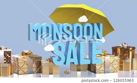 The Yellow umbrella for monsoon sale concept 3d Rendering. 126055963