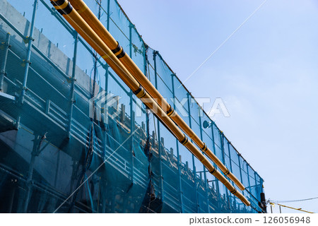 Railway viaduct construction Scaffolding and electric wire protection pipes Around Higashimurayama Station, Tokyo 2025.04 f-1 126056948