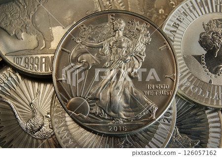 United States silver investment coin on silver coins. Business and investment. United States silver investment coin on silver coins. Business and investment. 126057162