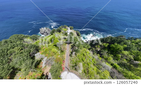 Aerial view of Iwate Prefecture: The white Kurosaki Lighthouse built on a 130m cliff, Iwate Prefecture Aerial view of Iwate Prefecture: The white Kurosaki Lighthouse built on a 130m cliff, Iwate Prefecture 126057240