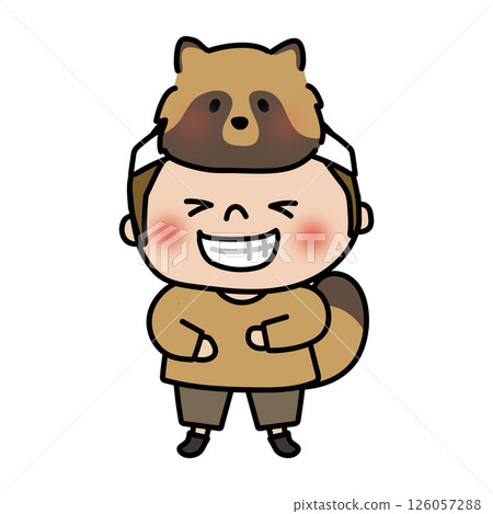 A boy wearing a raccoon mask at a play party 126057288