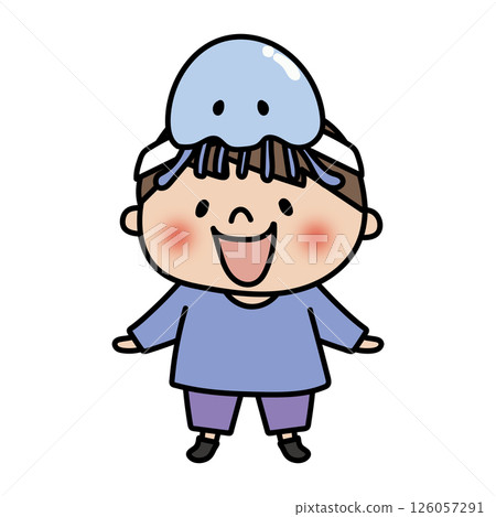 一個男孩在聚會中戴著水母面具 126057291