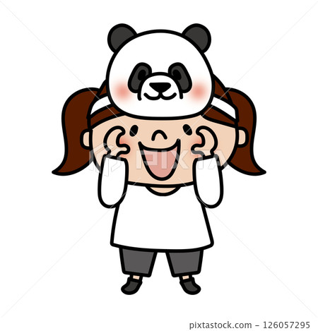 A girl wearing a panda mask at a play party A girl wearing a panda mask at a play party 126057295
