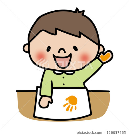A child (boy 2) stamping his handprint on paper 126057365