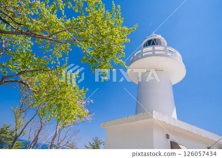 "Iwate Prefecture" The white Kurosaki Lighthouse stands out against the blue sky and fresh greenery. Iwate Prefecture 126057434