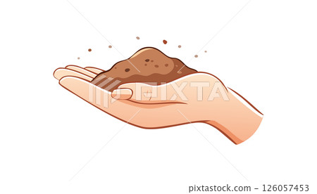 illustration showing a hand carrying fresh soil over a white canvas background expressing nature and cultivation concepts illustration showing a hand carrying fresh soil over a white canvas background expressing nature and cultivation concepts 126057453