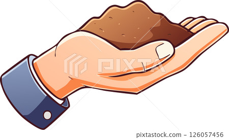 Stylized farm hand carrying brown dirt in a clear and flat cartoon format on a white empty background ideal for eco themes 126057456