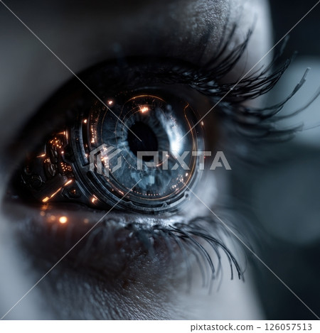 Futuristic bionic eye implant enhancing human vision with technology 126057513