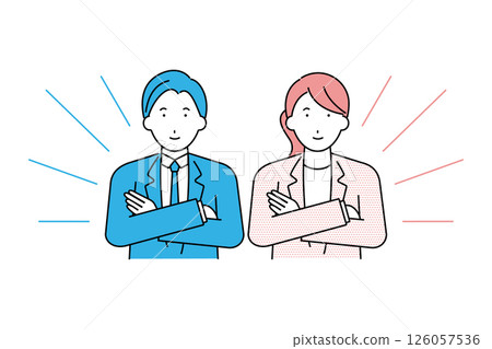 一位自信的商人和一位女商人交叉雙臂的插圖 一位自信的商人和一位女商人交叉雙臂的插圖 126057536