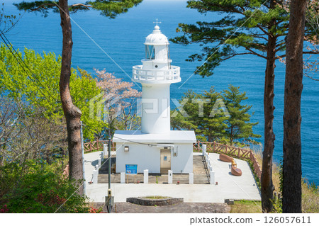 "Iwate Prefecture" The white Kurosaki Lighthouse stands out against the blue sky, Iwate Prefecture 126057611