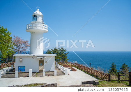 "Iwate Prefecture" The white Kurosaki Lighthouse stands out against the blue sky, Iwate Prefecture "Iwate Prefecture" The white Kurosaki Lighthouse stands out against the blue sky, Iwate Prefecture 126057635