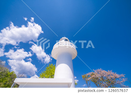 "Iwate Prefecture" The white Kurosaki Lighthouse stands out against the blue sky, Iwate Prefecture 126057637