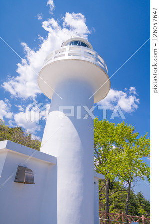 "Iwate Prefecture" The white Kurosaki Lighthouse stands out against the blue sky, Iwate Prefecture 126057642