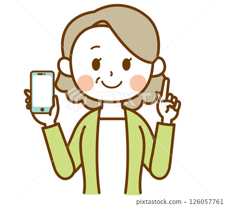 Illustration of an elderly woman, grandmother, or aged woman explaining something with a smartphone Illustration of an elderly woman, grandmother, or aged woman explaining something with a smartphone 126057761