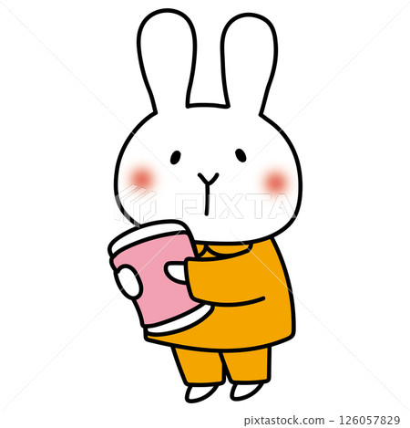 穿著睡衣，抱著枕頭的白兔 126057829