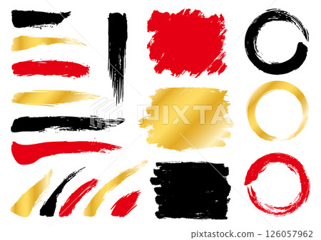 一組由許多部分組成的集合,帶有黑色、紅色和金色的雜亂筆觸 一組由許多部分組成的集合,帶有黑色、紅色和金色的雜亂筆觸 126057962