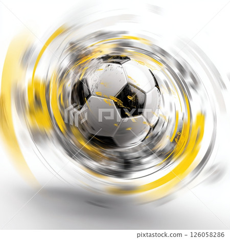 Dynamic soccer ball rotating with speed trails in yellow and white 126058286