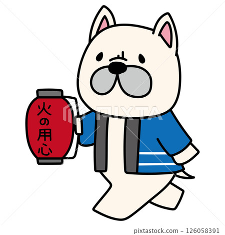 A French bulldog holding a fire lantern and calling out to the public 126058391
