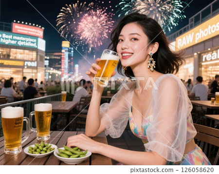 Beer and fireworks at the beer garden 126058620