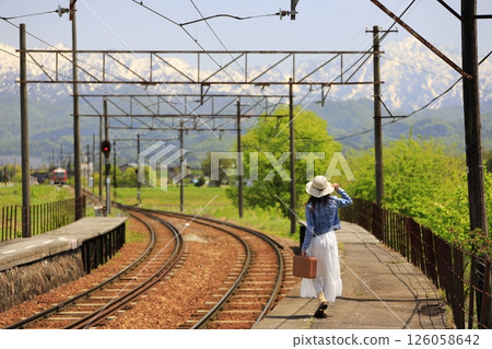 A station with a view of the Tateyama mountain range A station with a view of the Tateyama mountain range 126058642