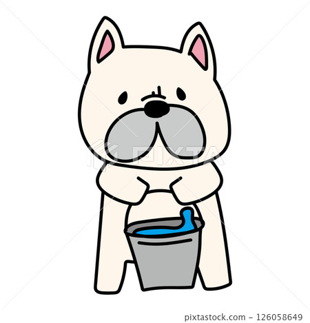 法國鬥牛犬提著一桶水去清潔 126058649