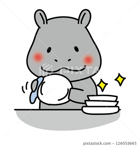 Hippopotamus helps to wipe the dishes Hippopotamus helps to wipe the dishes 126058665