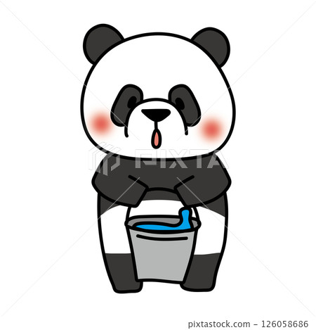Panda carrying a bucket of water for cleaning Panda carrying a bucket of water for cleaning 126058686