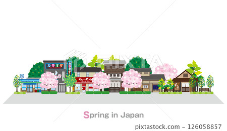日本城市景觀的插圖。日本的春天。 126058857