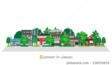 日本城市景觀的插圖。日本的夏天。 126058859