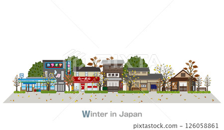 日本城市景觀的插圖。日本的冬天。 126058861